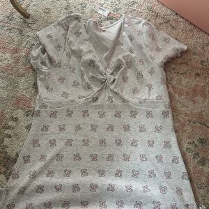 La Vie En Rose Grey Nightdress with Pink & Grey Bear Motif